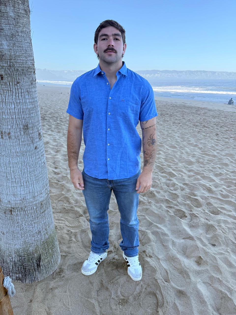 CAMISA LINO MC AZUL PIEDRA