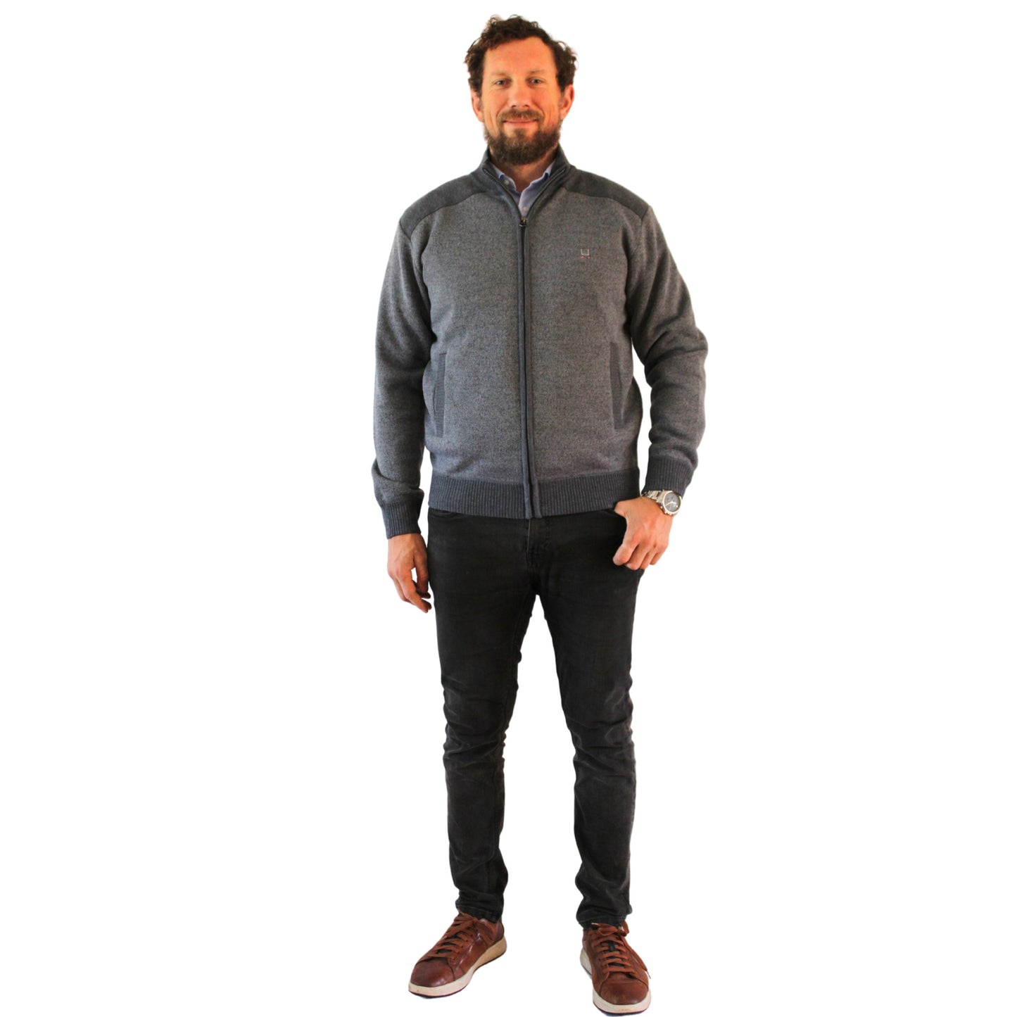 SWEATER FULL ZIPPER GRIS CLARO
