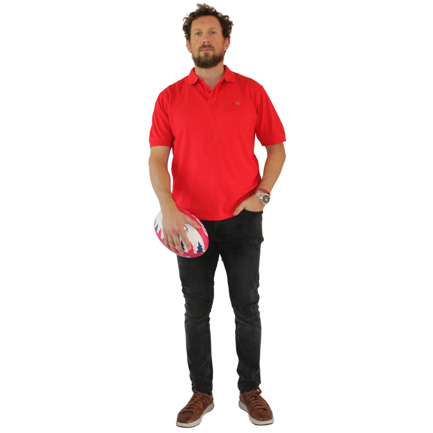 POLERA PIQUE MANGA CORTA RUGBY CLASSIC ROJO