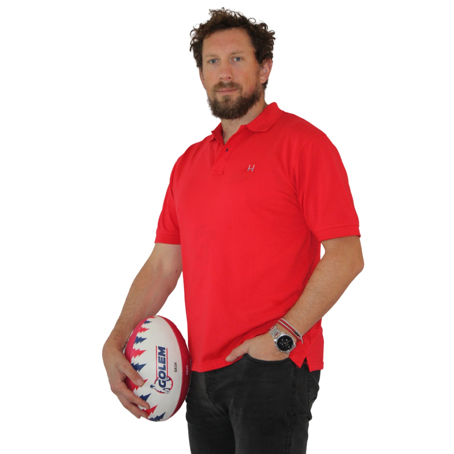 POLERA PIQUE MANGA CORTA RUGBY CLASSIC ROJO