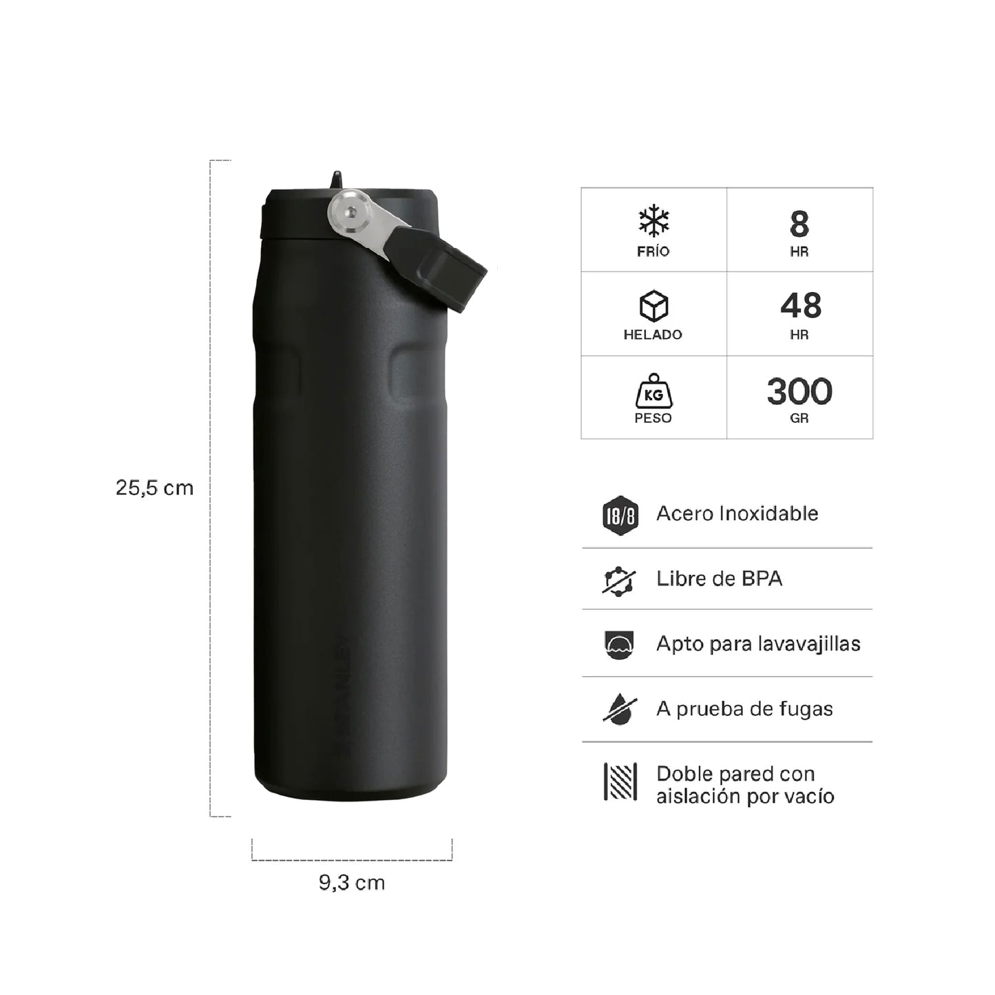 BOTELLA TERMICA STANLEY FLIP STRAW AEROLIGHT BLACK 710 ML