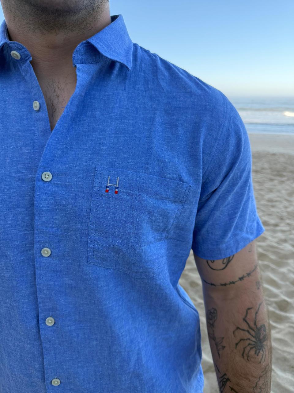 CAMISA LINO MC AZUL PIEDRA