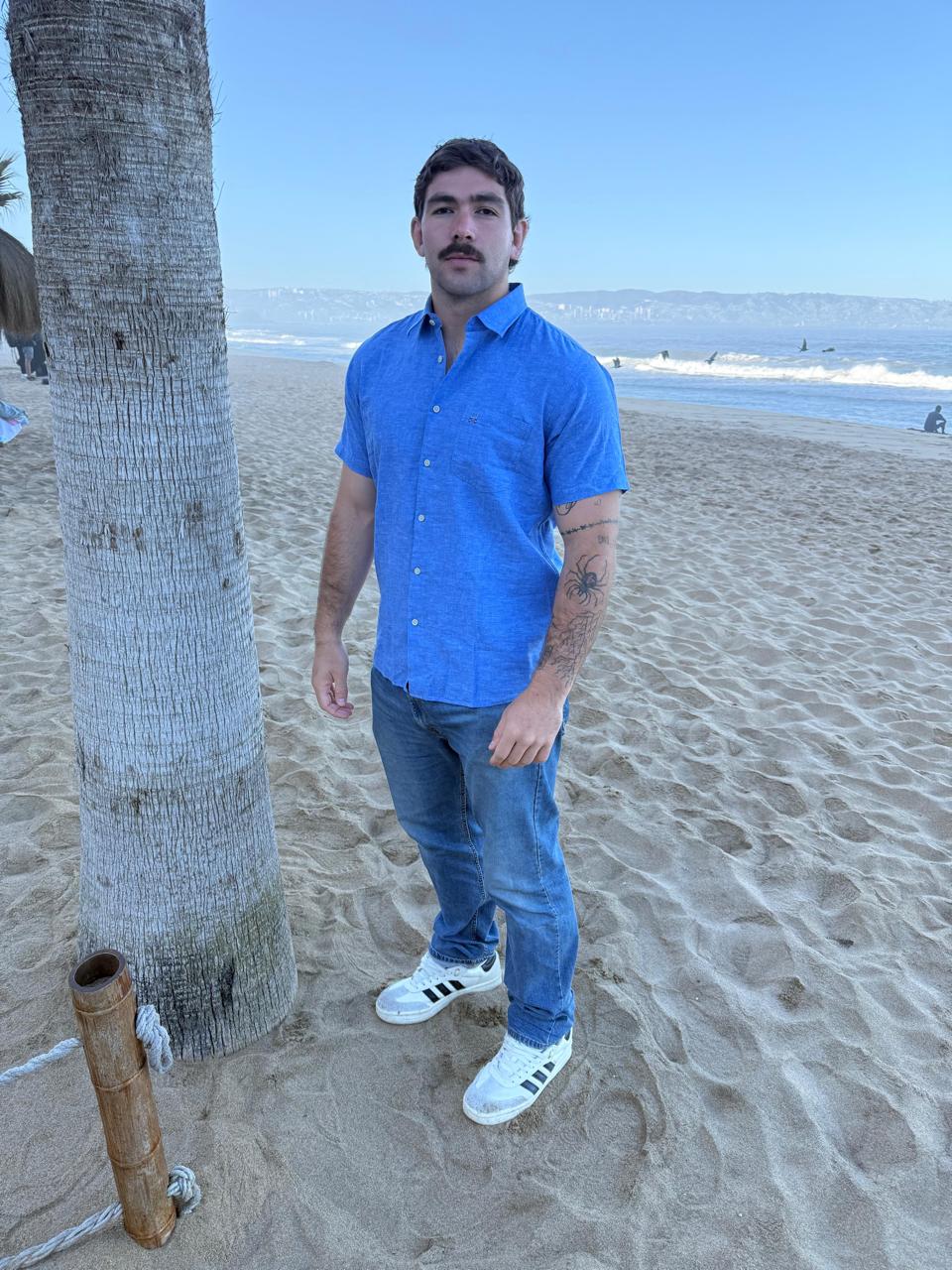 CAMISA LINO MC AZUL PIEDRA