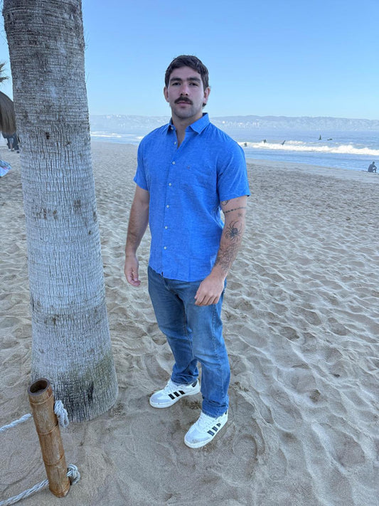 CAMISA LINO MC AZUL PIEDRA