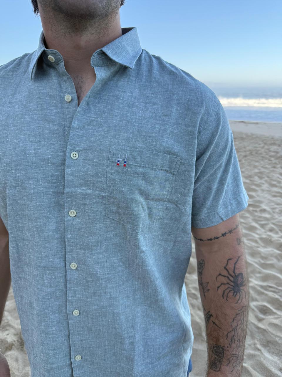 CAMISA LINO MC VERDE OSCURO