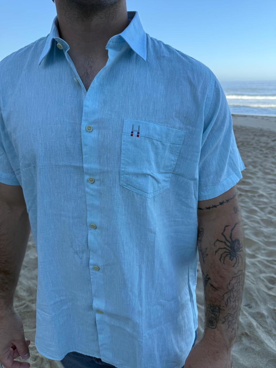 CAMISA LINO MC TURQUESA