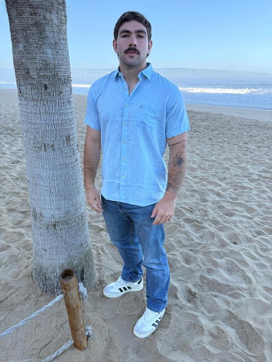 CAMISA LINO MC CELESTE