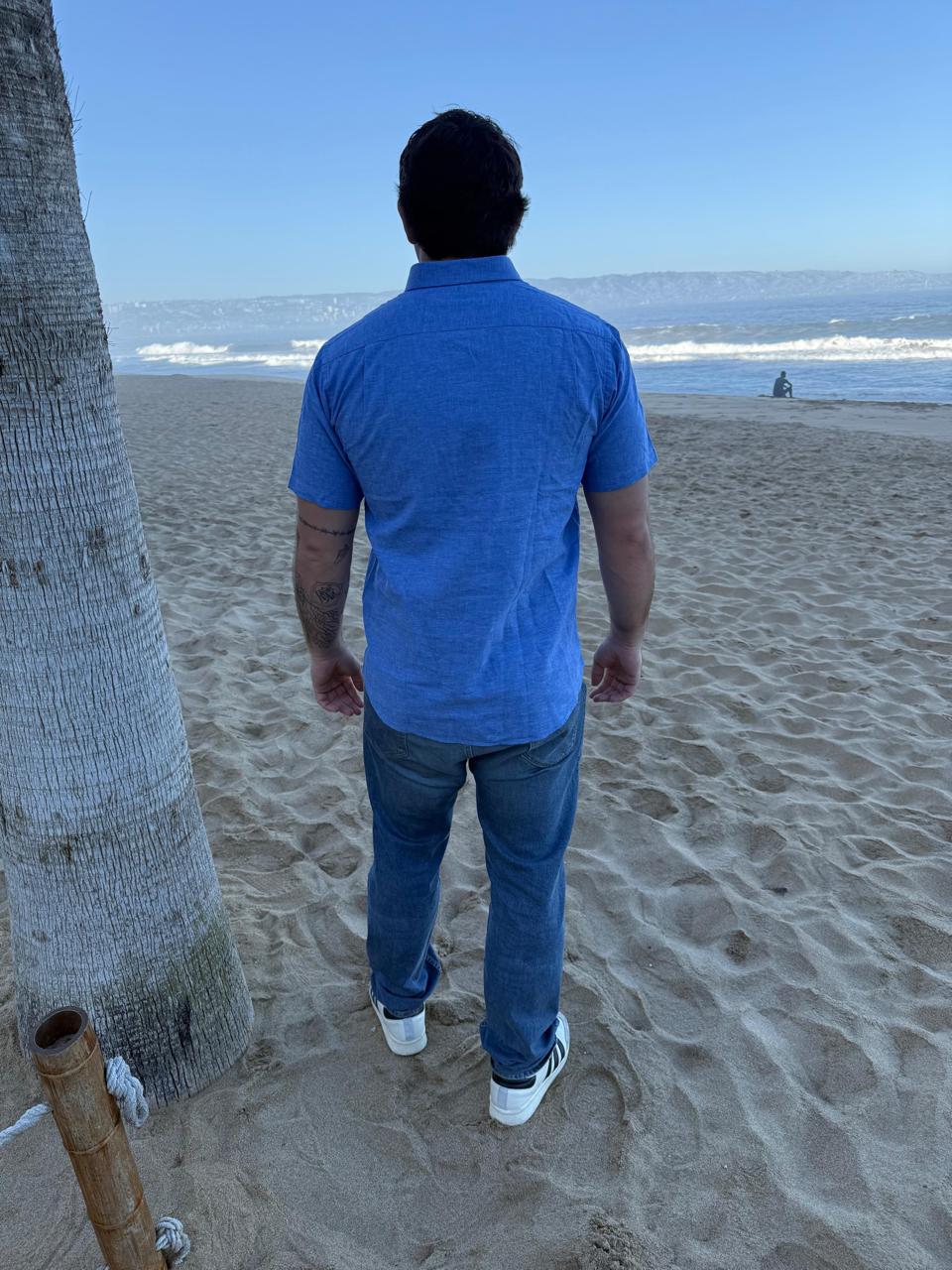 CAMISA LINO MC AZUL PIEDRA