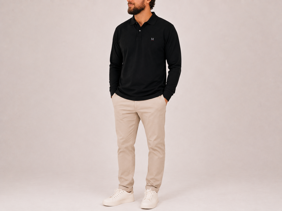 POLERA PIQUE MANGA LARGA RUGBY CLASSIC BLACK