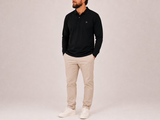 POLERA PIQUE MANGA LARGA RUGBY CLASSIC BLACK