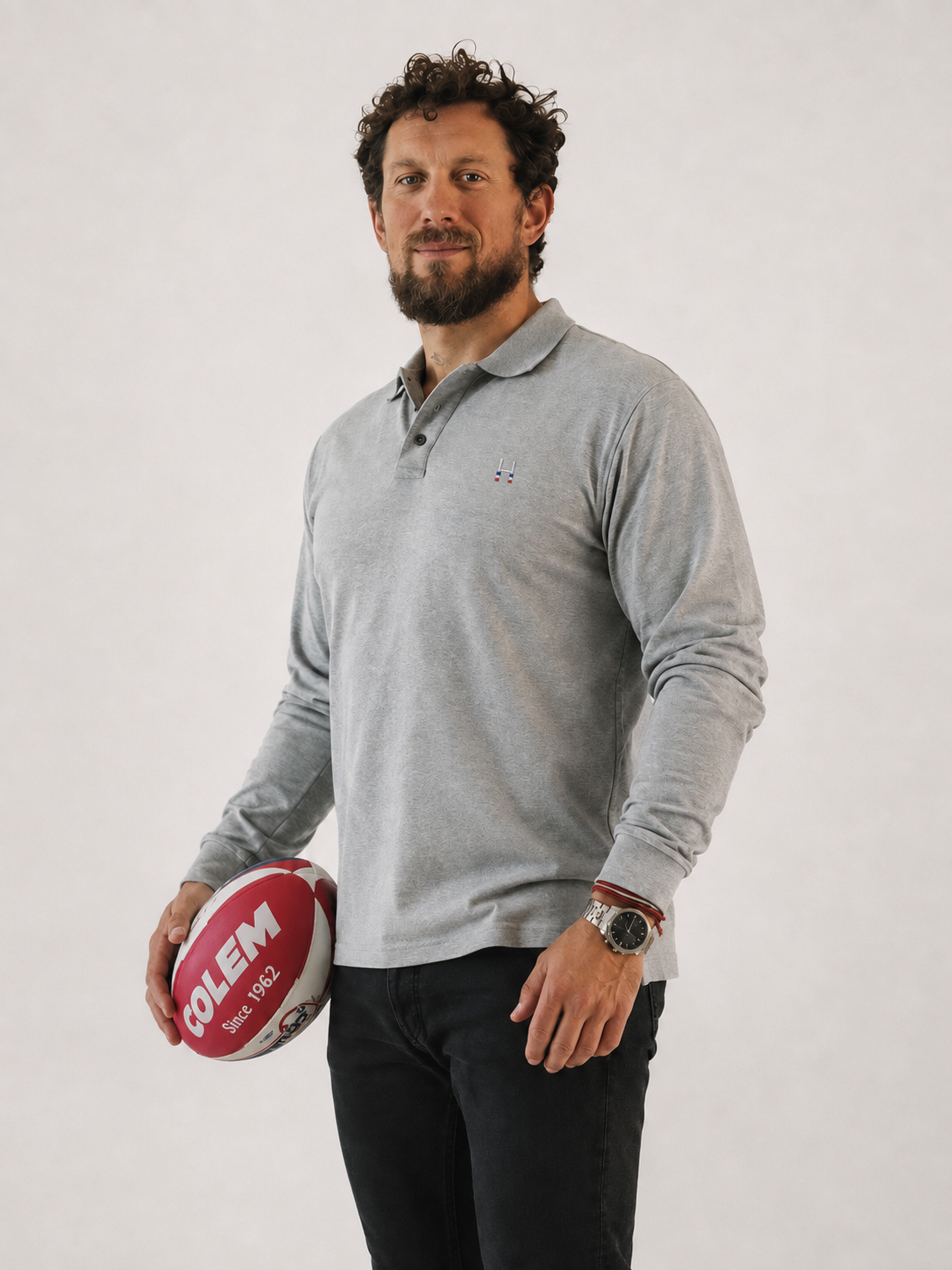 POLERA PIQUE MANGA LARGA RUGBY CLASSIC GRIS