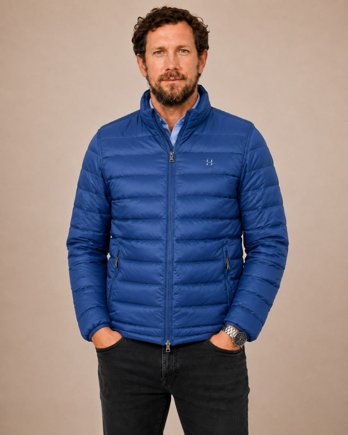 PARKA MANGA LARGA AZUL