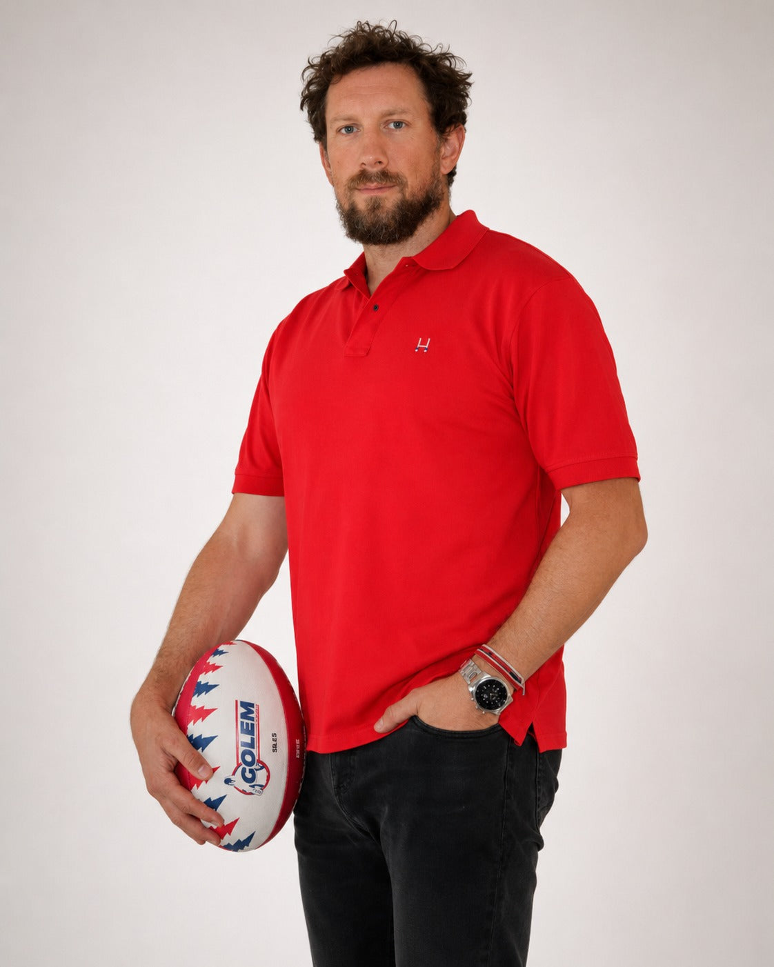 POLERA PIQUE MANGA CORTA RUGBY CLASSIC ROJO