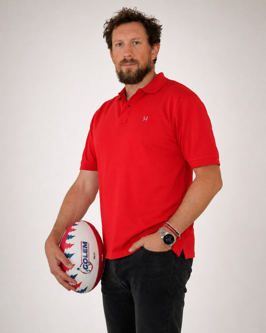 POLERA PIQUE MANGA CORTA RUGBY CLASSIC ROJO